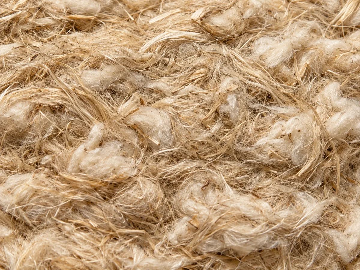 Gros plan d’un isolant Trio Biofibre mêlant lin, coton et chanvre